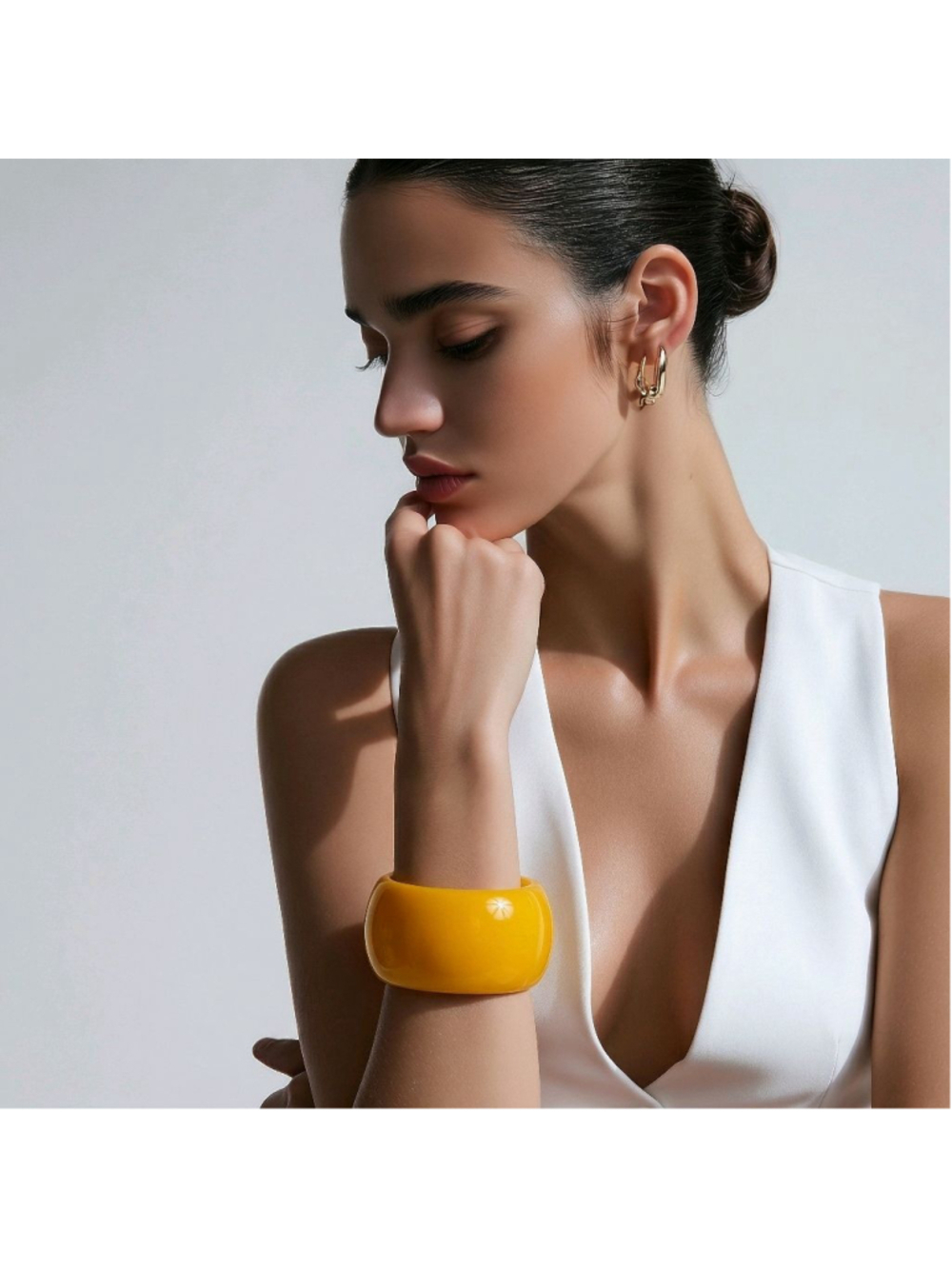 Womens Vintage Yellow Acrylic Large Statement Bangle Bracelet Cuff Boho Festival